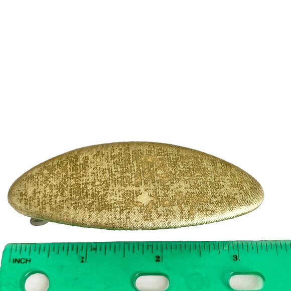Vintage Gold Metallic Fabric Oval French Barrette 80s 90s Leeza Long Hair 3.5" - Picture 7 of 8